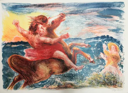 石版画 Sassu - Fuga dalla peste