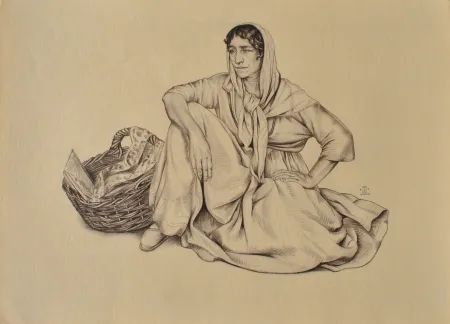 版画 Sauer - Gitane assise