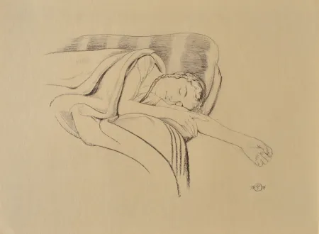 版画 Sauer - Jeune femme dormant