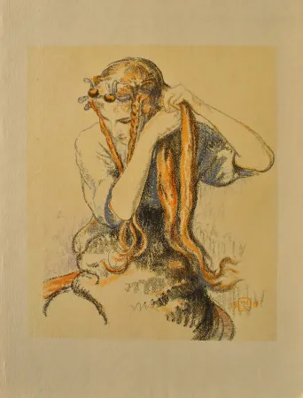 版画 Sauer - Jeune fille aux tresses