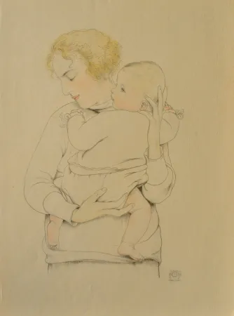版画 Sauer - Mère et son enfant