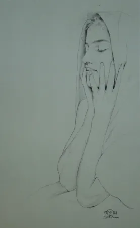 石版画 Sauer - Profil aux yeux clos