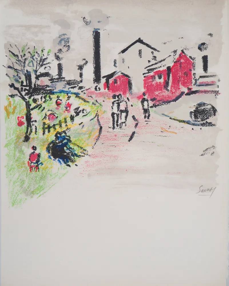 石版画 Savary - Paris, La friche à Montmartre