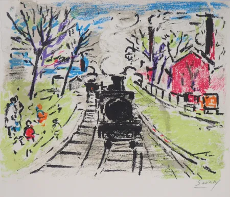 石版画 Savary - Paris, Le petit train de Banlieue