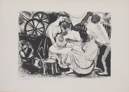 石版画 Savin  - Le repas après un journée dans les champs