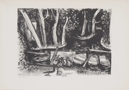 石版画 Savin  - Les bords de la Seine à Vétheuil