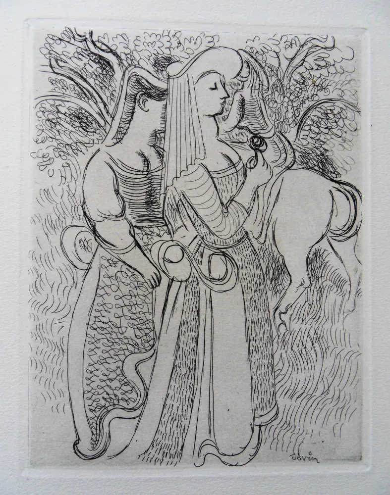 版画 Savin  - Princesse et sa suivante au jardin