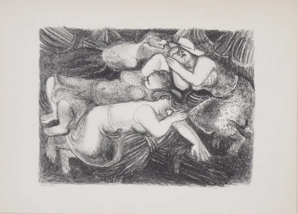 石版画 Savin  - Repos dans les champs après la moisson