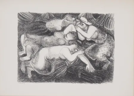 石版画 Savin  - Repos dans les champs après la moisson