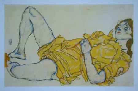 胶版印刷 Schiele (After) - Mädchen im gelben Kleid