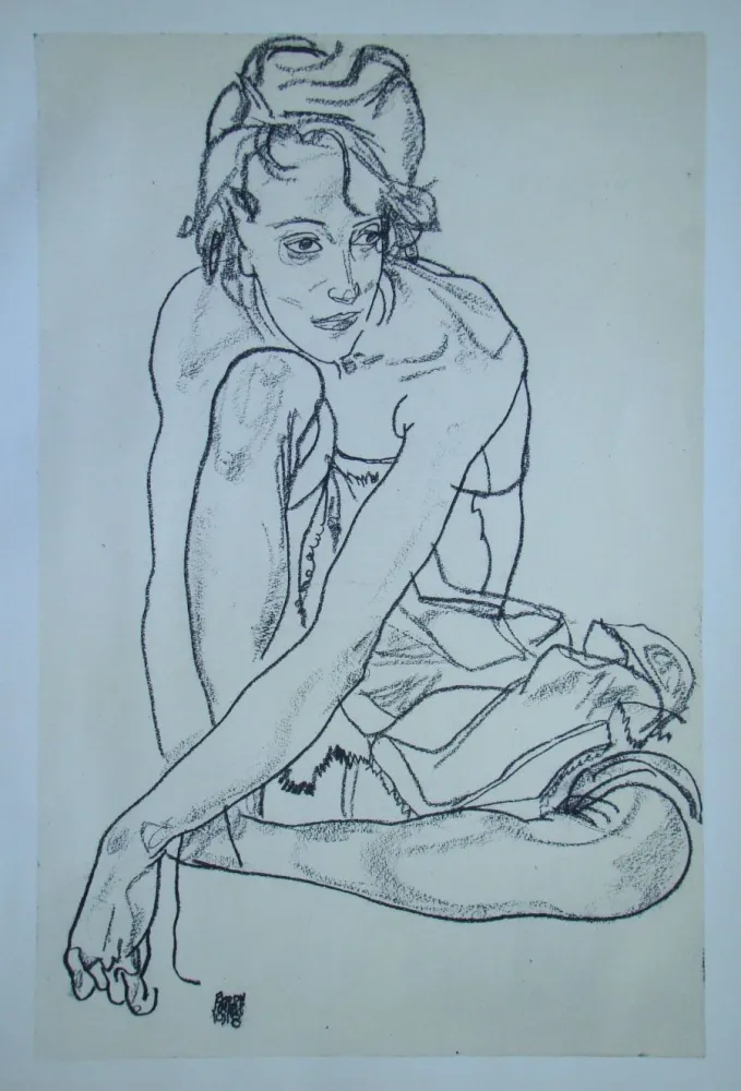 丝网印刷 Schiele (After) - Sitzende junge Frau