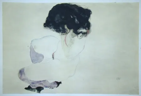 丝网印刷 Schiele (After) - Weiblicher Akt mit violetten Strümpfen