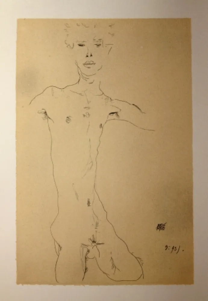 石版画 Schiele - AUTOPORTRAIT / SELF-PORTRAIT - Lithographie / Lithograph - 1912