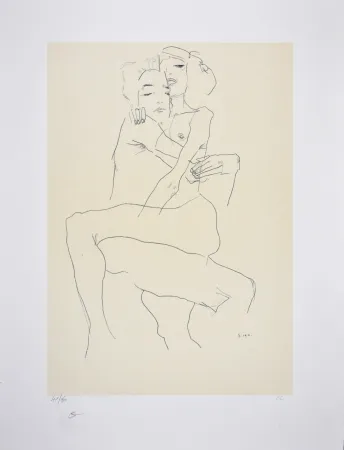 石版画 Schiele - Couple enlacé / couple embracing - 1911