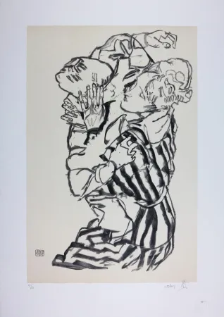 石版画 Schiele - EDITH SCHIELE and nephew / EDITH SCHIELE und Neffe / EDITH SCHIELE & son neveu - 1915