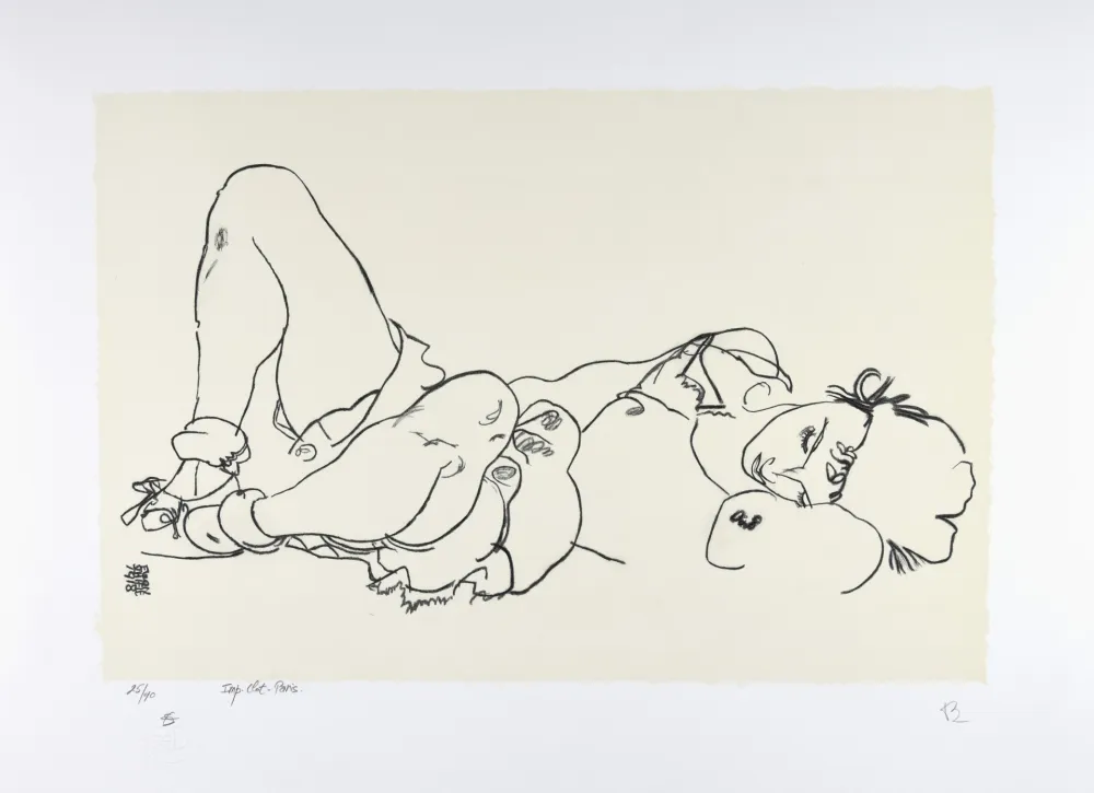 石版画 Schiele - La femme allongée, 1918 | Reclining woman, 1918 (Liegende)