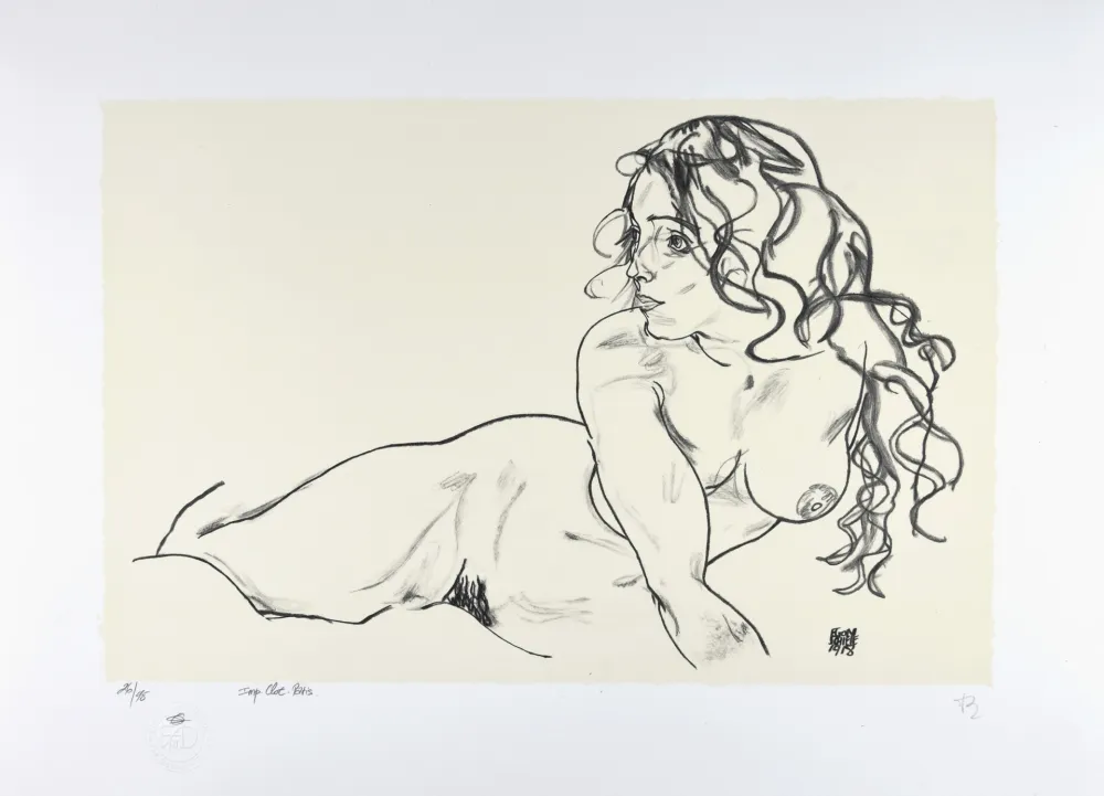石版画 Schiele - La fille aux cheveux longs, 1918 | The girl with long hair, 1918