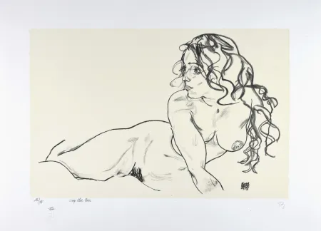 石版画 Schiele - La fille aux cheveux longs, 1918 | The girl with long hair, 1918