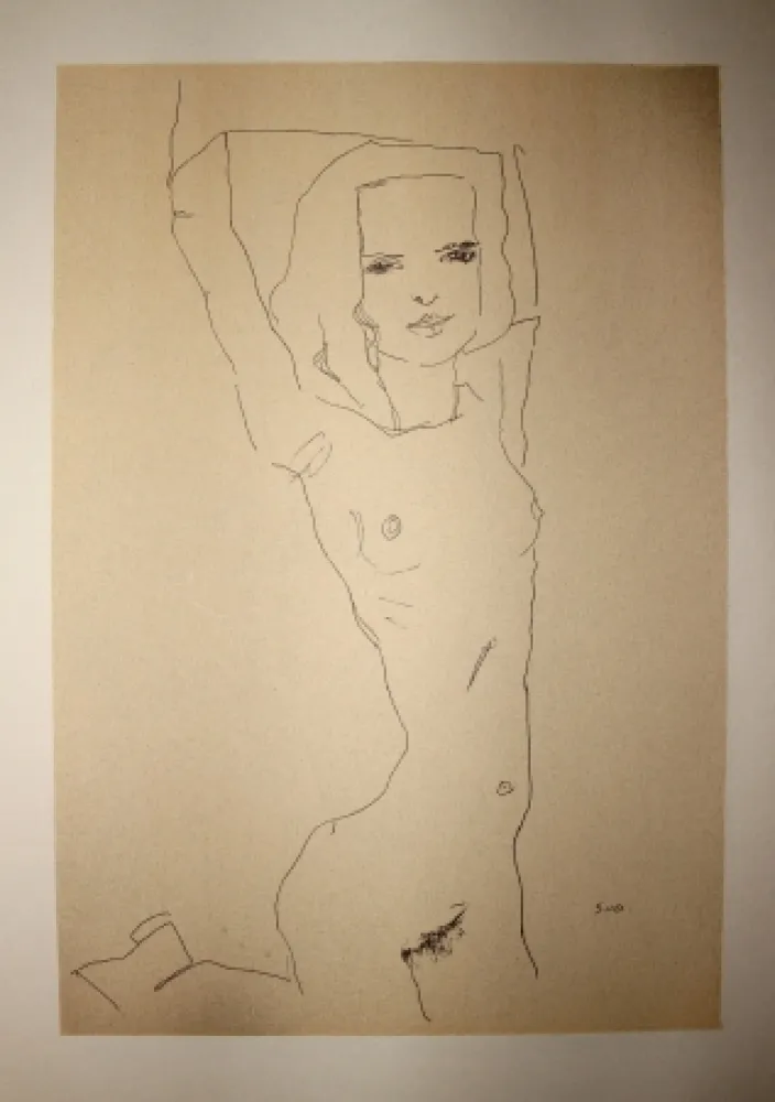 石版画 Schiele - LA JEUNE FILLE NUE / THE NUDE YOUNG GIRL - Lithographie / Lithograph - 1910