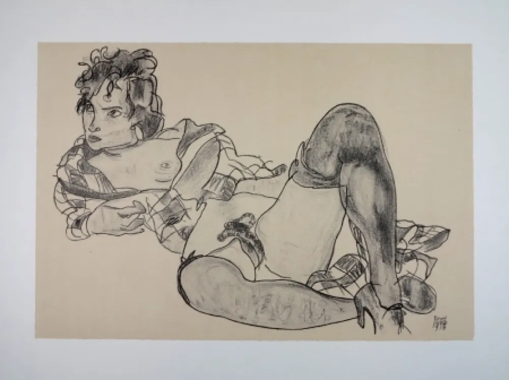 石版画 Schiele - L'AGUICHEUSE / THE SEDUCTIVE GIRL - 1918