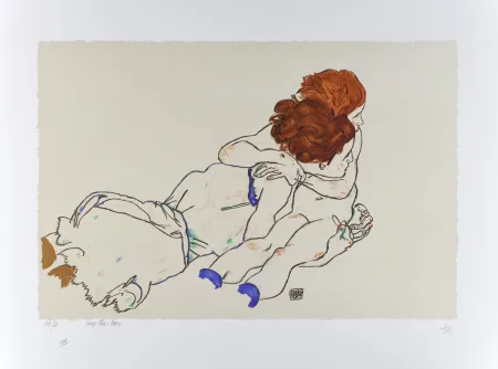 石版画 Schiele - L'envol / The flight, 1917 (Mutter mit kind / Mother and child)