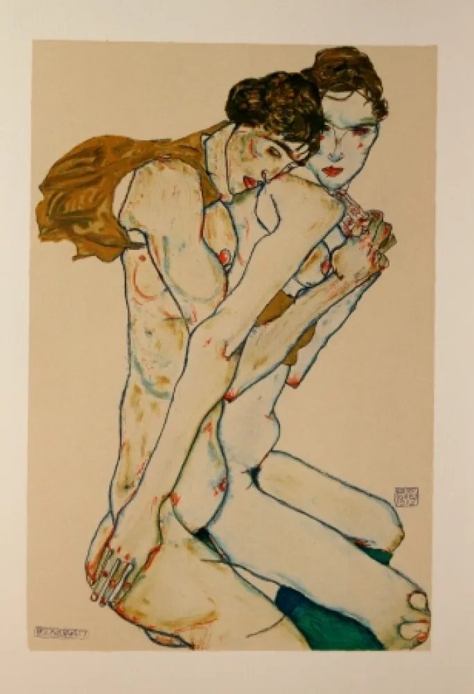 石版画 Schiele - LES 2 AMIES / FRIENDSHIP - Lithographie / Lithograph - 1913
