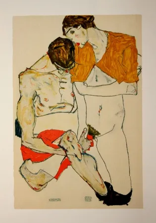 石版画 Schiele - LES AMOUREUX / LOVERS (Egon Schiele & Valerie Neuziel) - Lithographie / Lithograph - 1913
