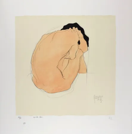 石版画 Schiele - L'Homme aux cheveux noirs, 1909 | Black-Haired Man, 1909