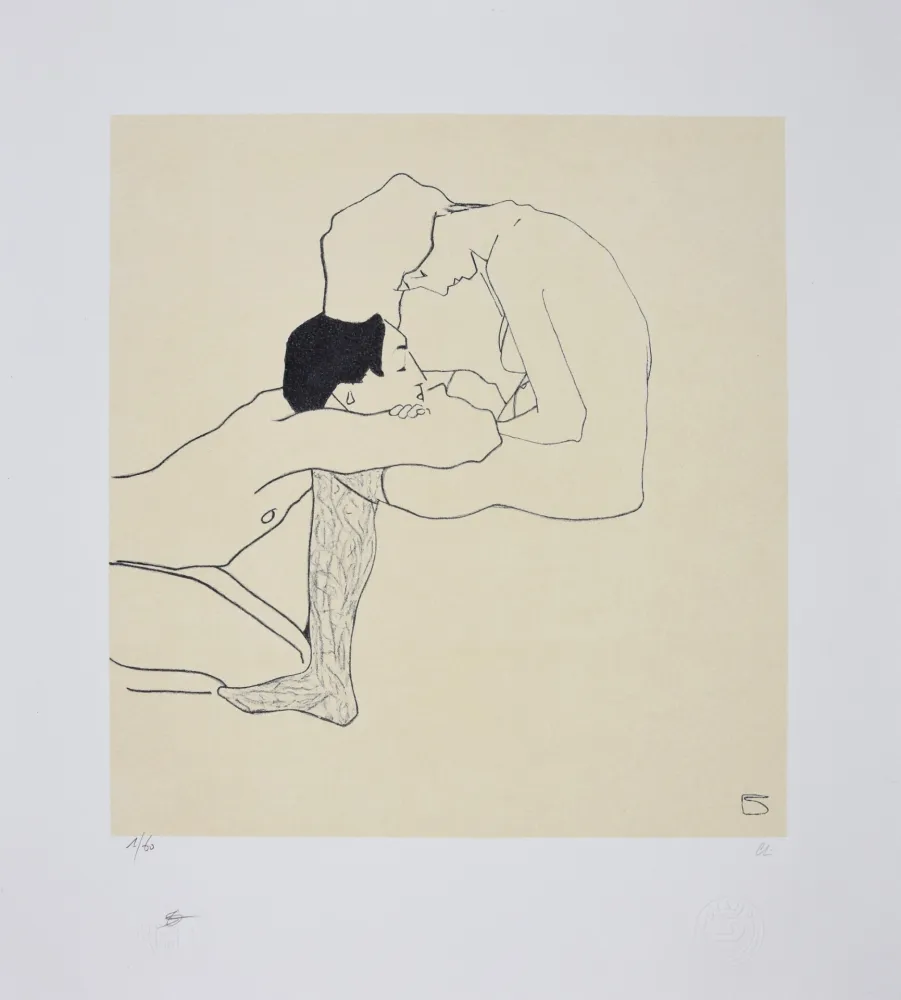 石版画 Schiele - LOVERS 1909