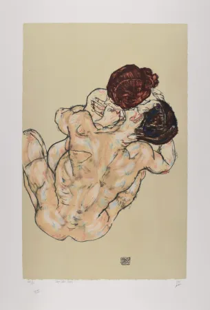 石版画 Schiele - Lovers, 1917 (Mann und frau, umarmung)
