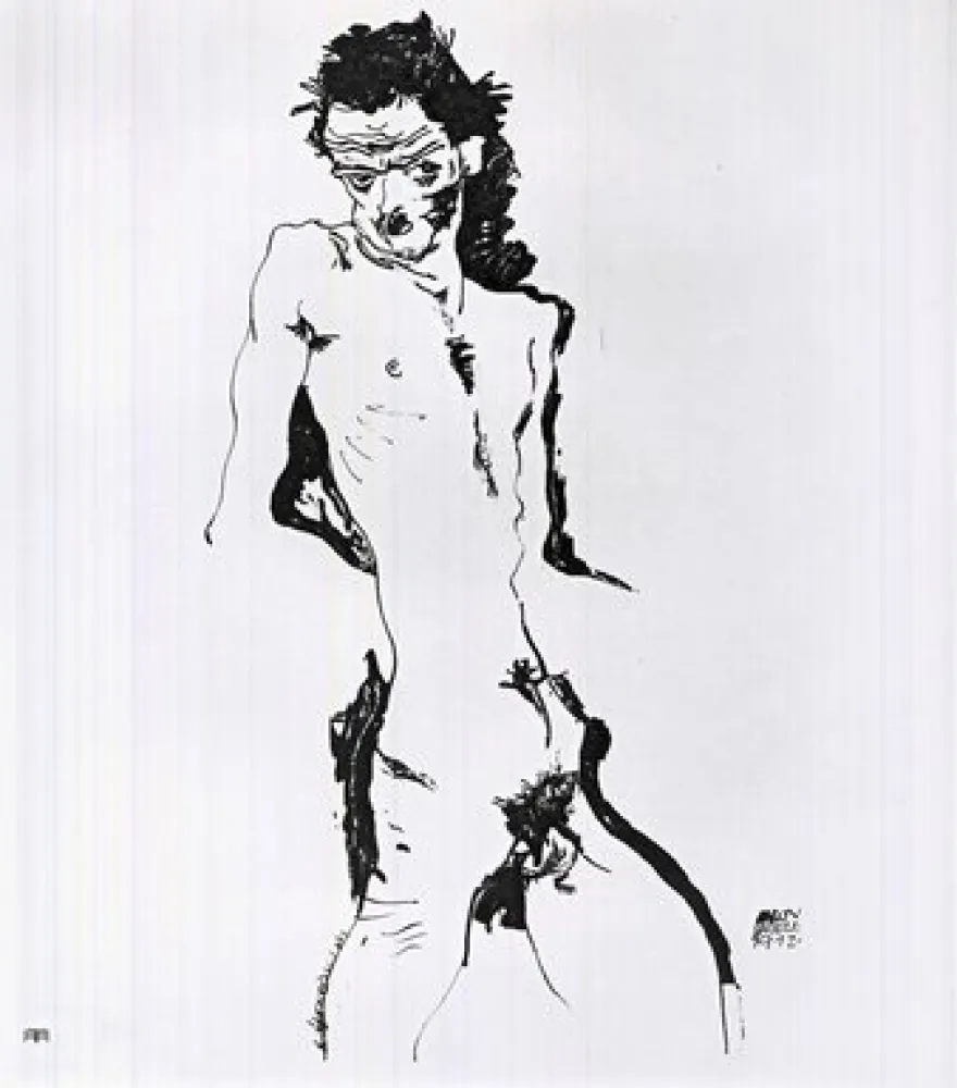 石版画 Schiele - Männlicher Akt