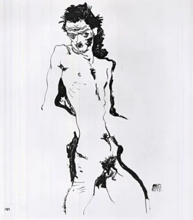 石版画 Schiele - Männlicher Akt