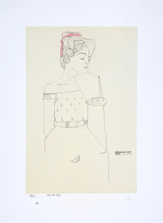 石版画 Schiele - Portrait de Gerti Schiele, 1909 I Portrait of the Artist's Sister Gerti, 1909 
