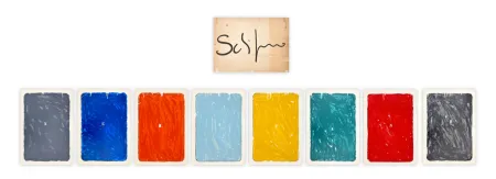 丝网印刷 Schifano - Mario Schifano (1934–1998) - Monochrome - complete wood folder containing 8 silkscreen prints with enamel on cardstock - 1975