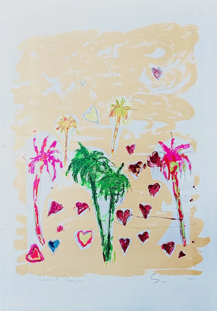 丝网印刷 Schifano - Palme e cuori