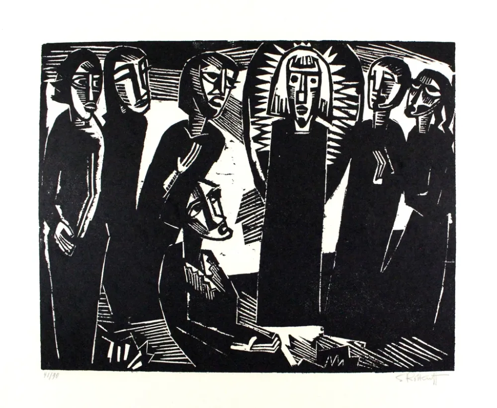 木刻 Schmidt-Rottluff -  Christus unter den Frauen / Christ among the Women