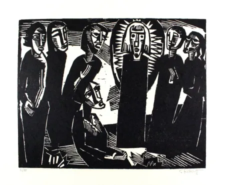 木刻 Schmidt-Rottluff -  Christus unter den Frauen / Christ among the Women