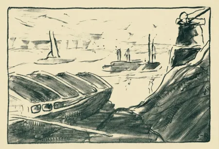 石版画 Schmidt-Rottluff - Elbhafen