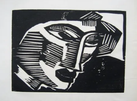 木刻 Schmidt-Rottluff - Frauenkopf (Woman's Head)