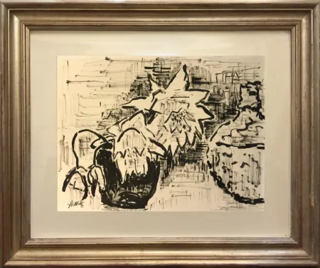 无技术 Schmidt-Rottluff - Stilllife with Sunflowers ORIGINAL INK DRAWING