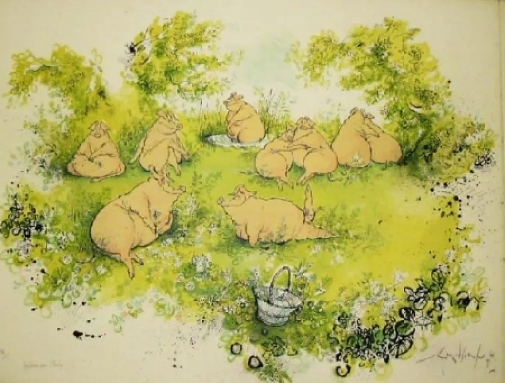 石版画 Searle - Déjeuner sur l'herbe