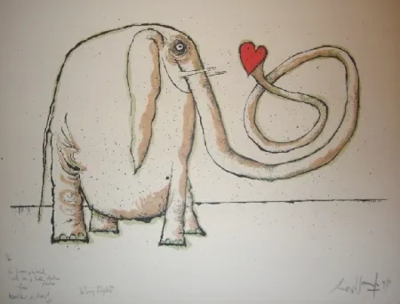 石版画 Searle - The loving elephant