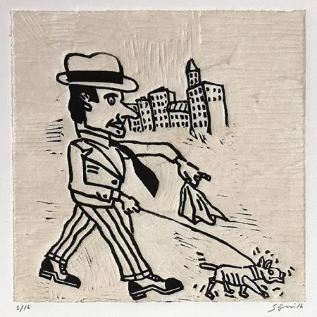 金刚砂版画 Segui - Promeneur au chien