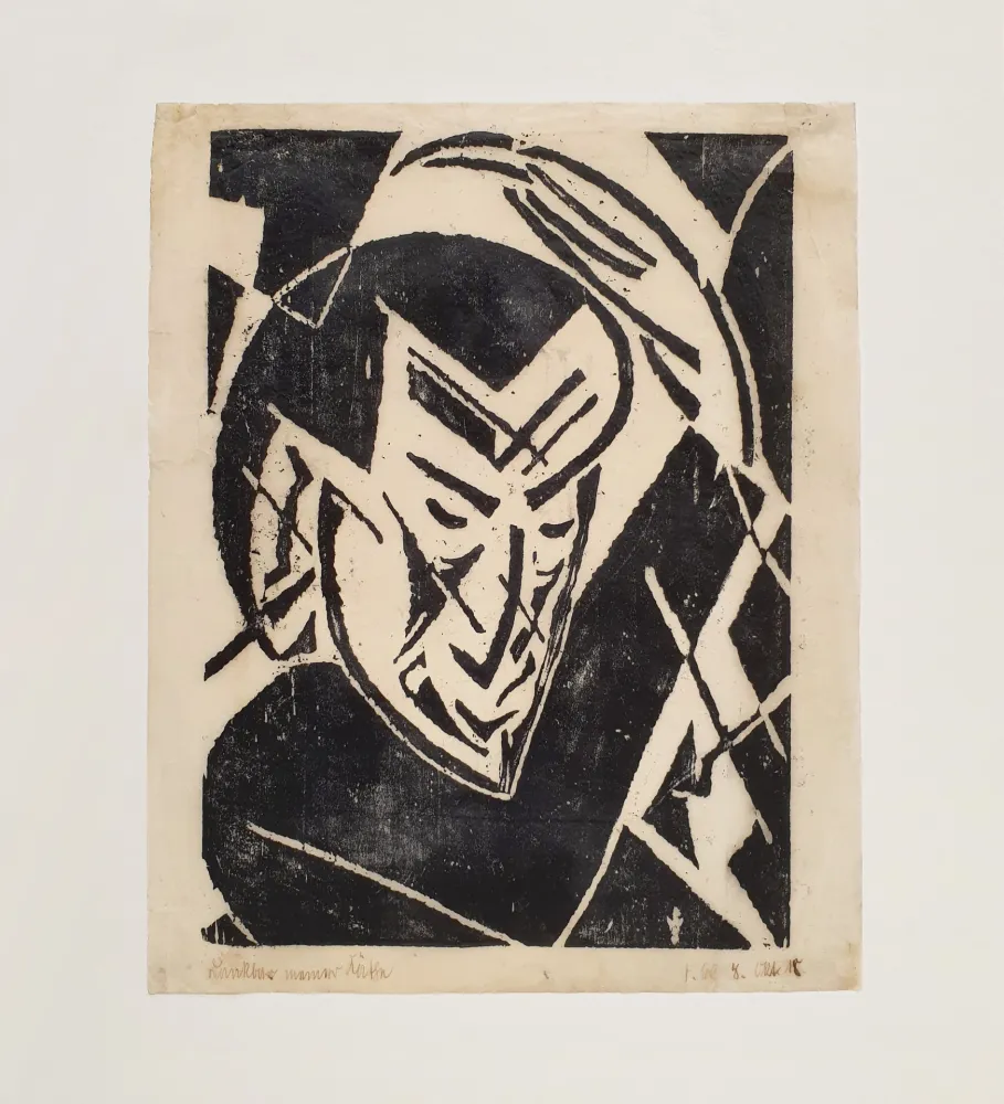 木刻 Seiwert - Kopf mit Hand (Head with Hand)