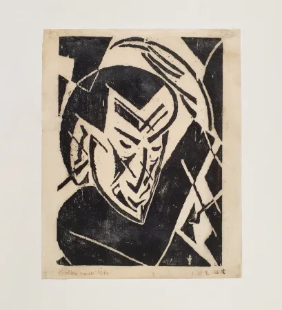 木刻 Seiwert - Kopf mit Hand (Head with Hand)