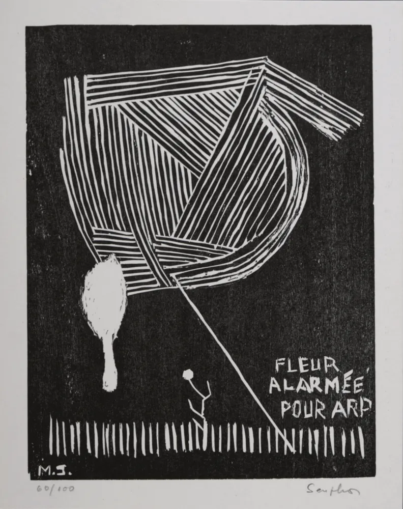 油毡版画 Seuphor -  Fleur alarmée pour Arp, 1967 - Hand-signed!