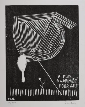 油毡版画 Seuphor -  Fleur alarmée pour Arp, 1967 - Hand-signed!