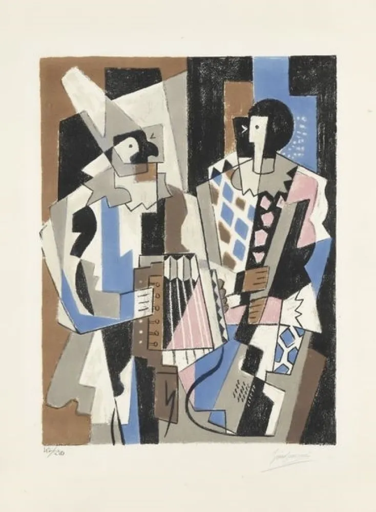 石版画 Severini - Two Harlequins, 1954.
