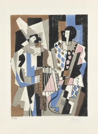 石版画 Severini - Two Harlequins, 1954.