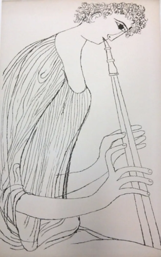 石版画 Shahn - Young Man Playing Double Oboe